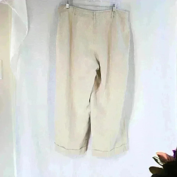 J. Jill Size 14 100% Linen cream wide leg color cuffed pants - Picture 6 of 13